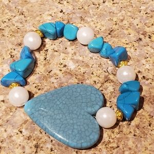 2/$30 Blue and White Beaded Bracelet With Heart Charm